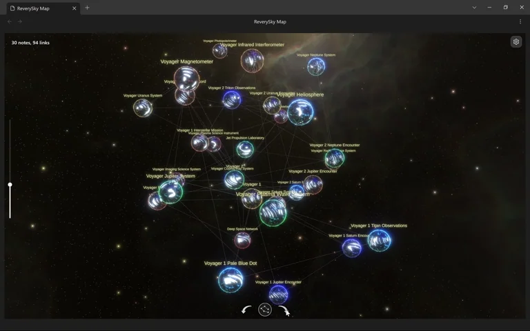 Animated demonstration of a smaller linked note graph in the ReverySky Obsidian view