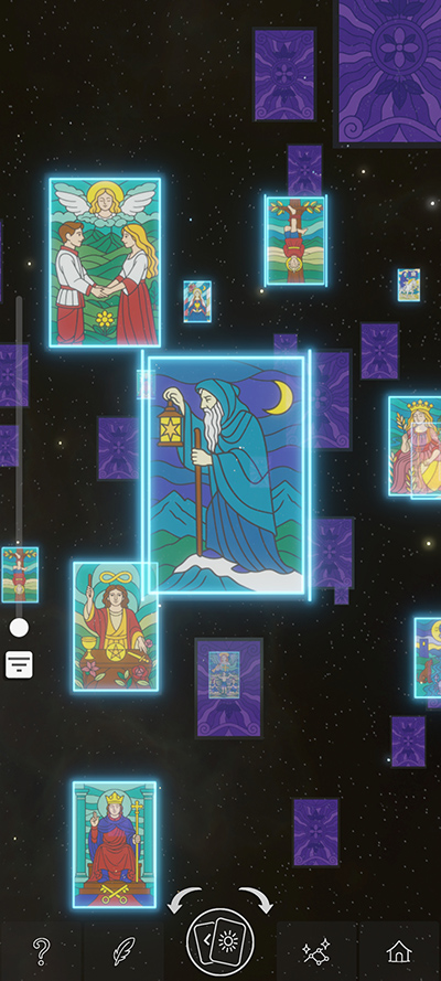 ReverySky tarot-inspired boons cards in 3D space