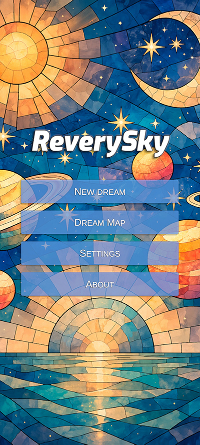 ReverySky home menu screen